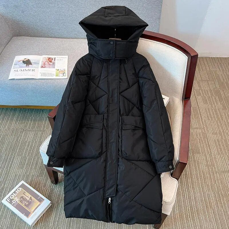 Dam Vinterjacka Quiltad med Huva Polyester för Kalla Dagar-5