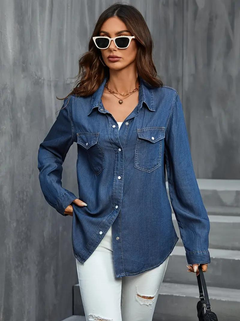 Dam Blus Långärmad Lös Passform Ljusväv-5