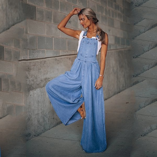 Dam Jumpsuit Lång Avslappnad Denim-2