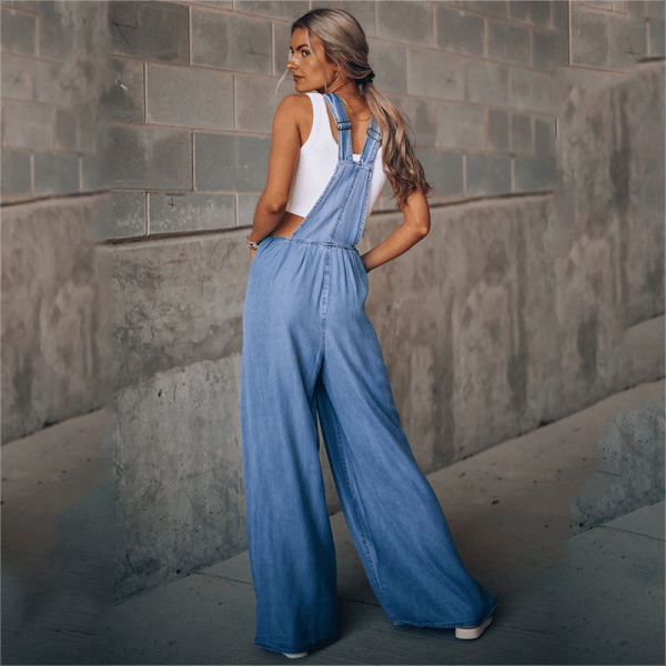 Dam Jumpsuit Lång Avslappnad Denim-3