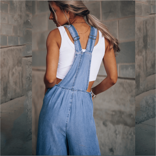 Dam Jumpsuit Lång Avslappnad Denim-5