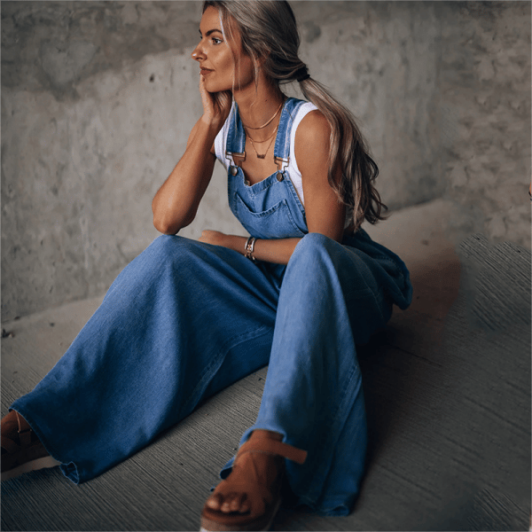 Dam Jumpsuit Lång Avslappnad Denim-6