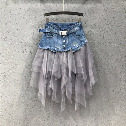 Dam Minikjol Asymmetrisk Denim Polyester-4