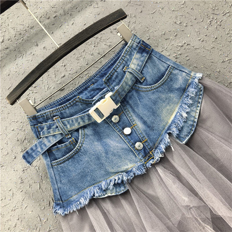 Dam Minikjol Asymmetrisk Denim Polyester-5