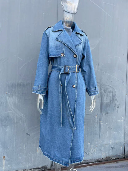 Lång Trenchcoat Dam Slim Fit med Midjebälte Polyester och Bomull-4