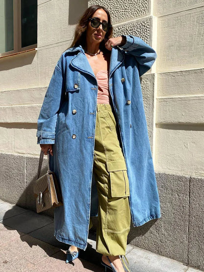 Lång Trenchcoat Dam Slim Fit med Midjebälte Polyester och Bomull-2