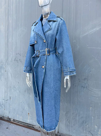 Lång Trenchcoat Dam Slim Fit med Midjebälte Polyester och Bomull-3