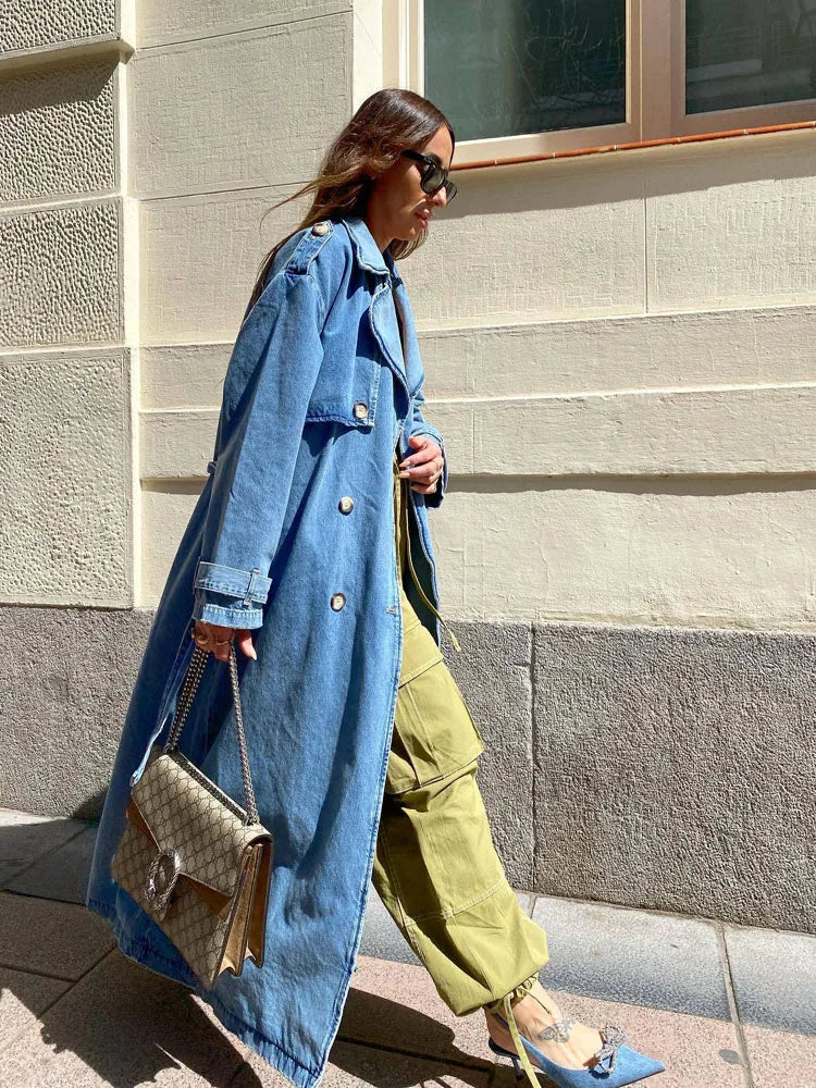 Lång Trenchcoat Dam Slim Fit med Midjebälte Polyester och Bomull-6