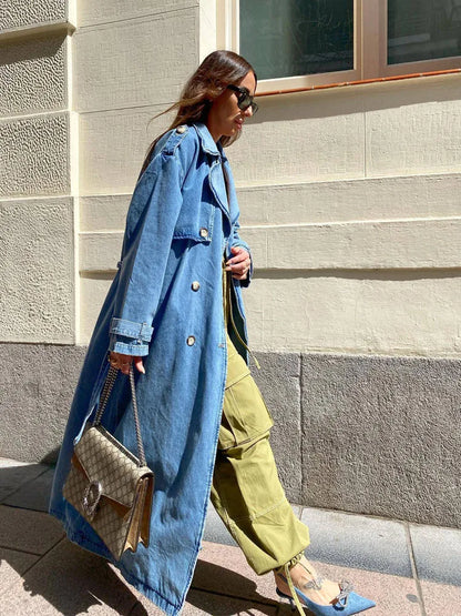 Lång Trenchcoat Dam Slim Fit med Midjebälte Polyester och Bomull-6