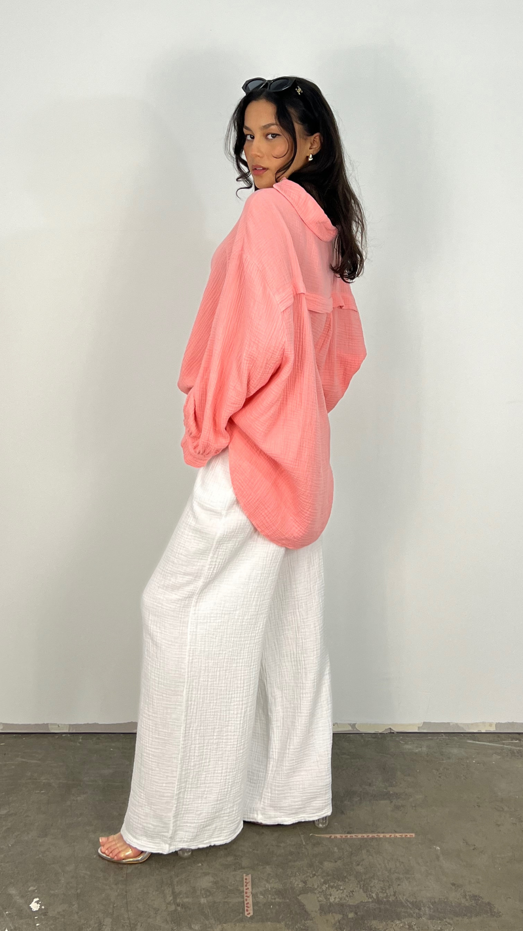 Snygga Byxor Dam Musselin 100% Bomull med Knappframsida-2