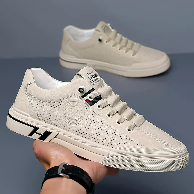 Herr Sneakers Perforerad Läder Minimalistisk Design Komfortabla Skor-4