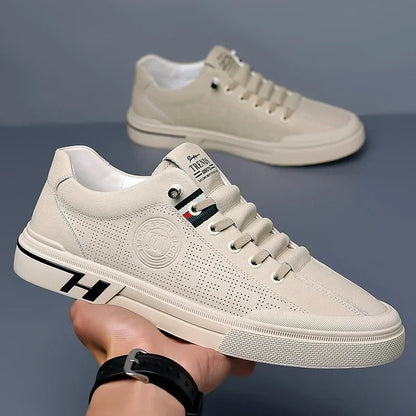 Herr Sneakers Perforerad Läder Minimalistisk Design Komfortabla Skor-4