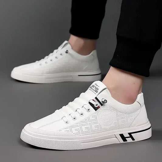 Herr Sneakers Perforerad Läder Minimalistisk Design Komfortabla Skor-1