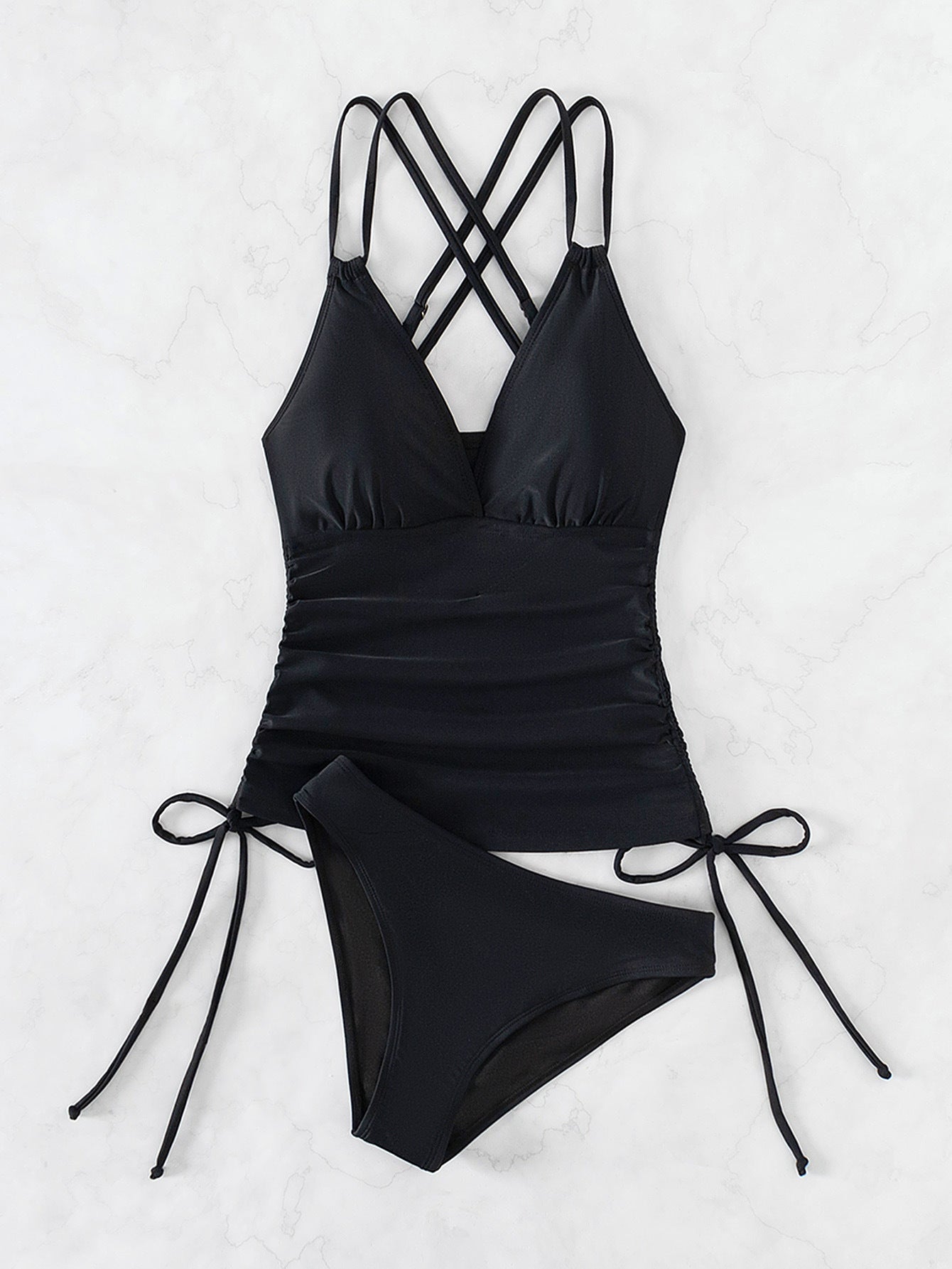 Baddräkt Dam Tankini med Korsade Remmar i Nylon-3