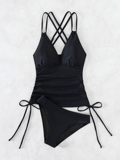 Baddräkt Dam Tankini med Korsade Remmar i Nylon-3