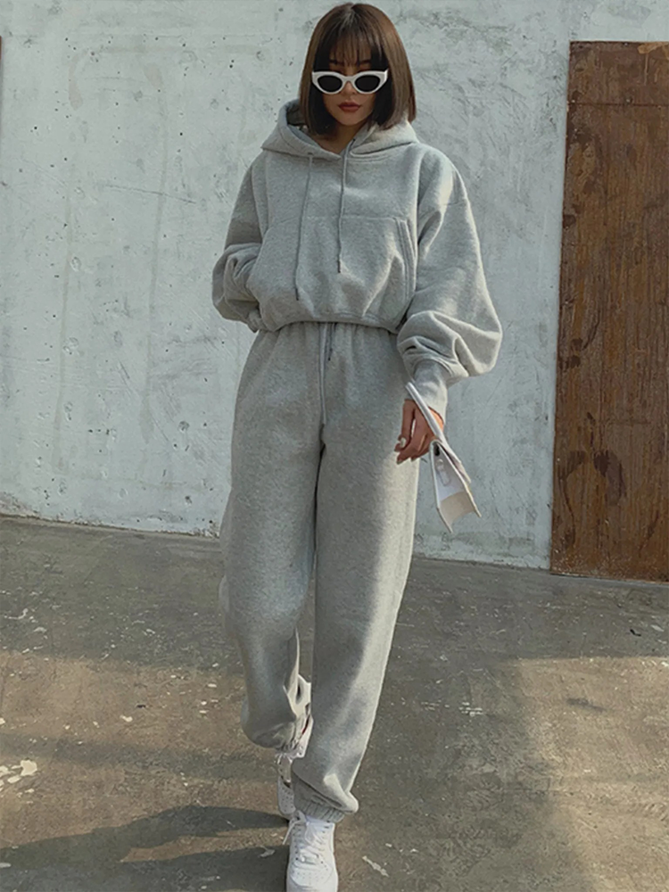 Dam Hoodie Lounge Set Mjuk Bomull Avslappnad Passform-3