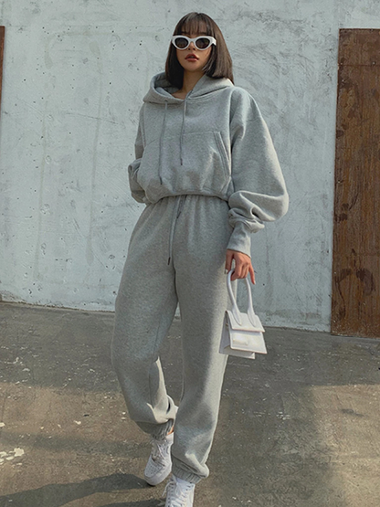 Dam Hoodie Lounge Set Mjuk Bomull Avslappnad Passform-2