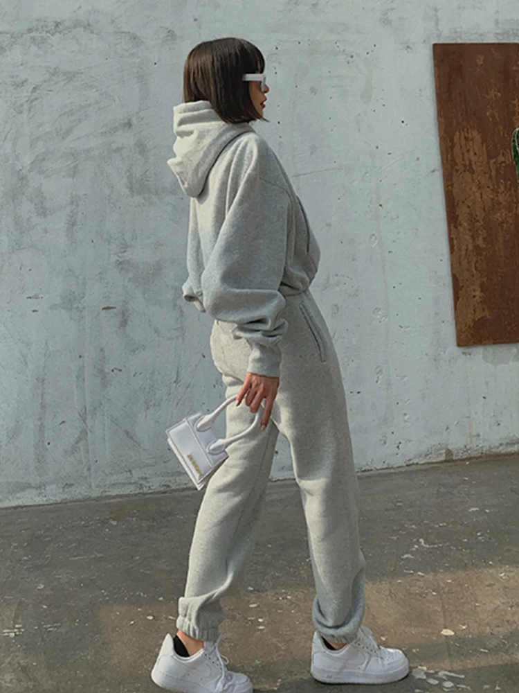 Dam Hoodie Lounge Set Mjuk Bomull Avslappnad Passform-4