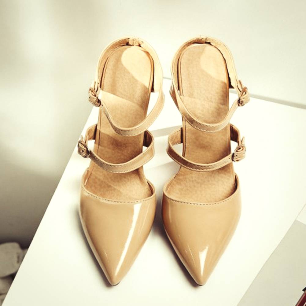 Damer Mules Höga Klackar PU-Läder Öppen Tå-3