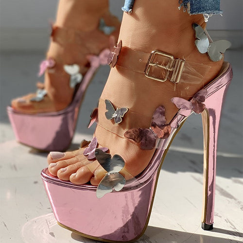 Dam Sandaler Plattform Metallic PVC med Fjäril Dekor-1
