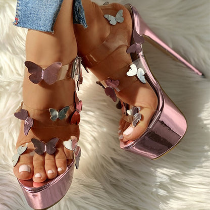 Dam Sandaler Plattform Metallic PVC med Fjäril Dekor-5