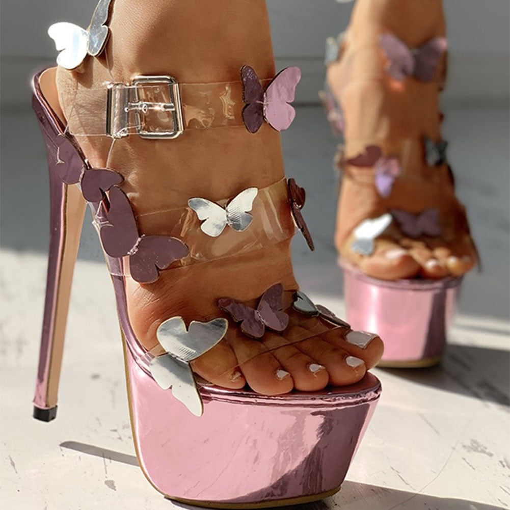 Dam Sandaler Plattform Metallic PVC med Fjäril Dekor-2