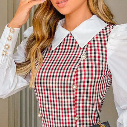 Damklänning Geometriskt Tryck med Vit Krage Polyester-3