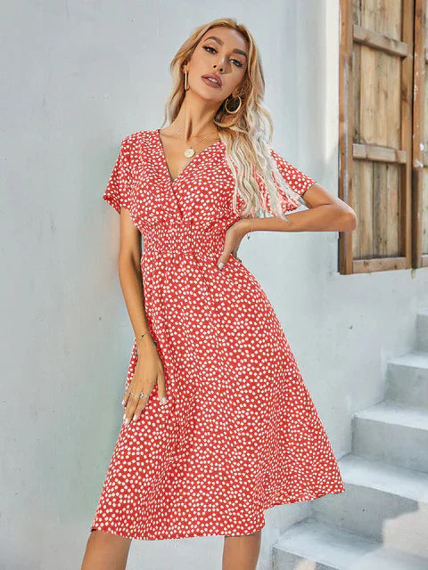 Kvinna A-linje Klänning Kortärmad Hållbart Material-3