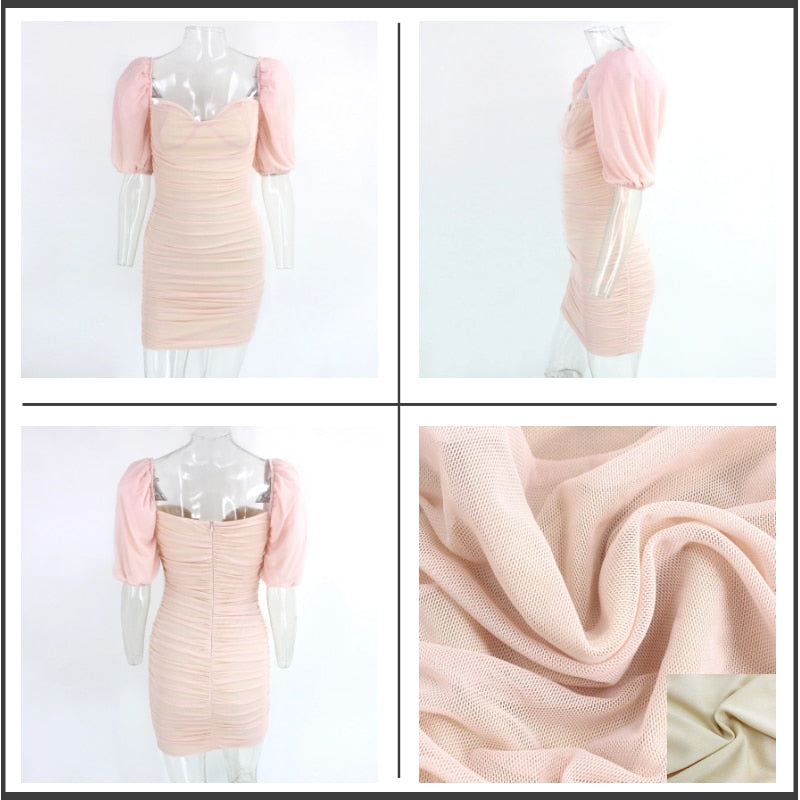 Damklänning Mini med Puffärmar, Tight Passform i Polyester – Enfärgad, Kort Ärmlängd, Perfekt för Festliga Tillfällen 5