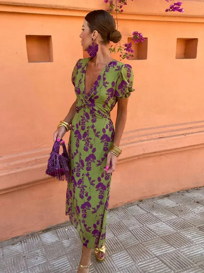 Kvinnors Midi-klänning V-ringning Wrap Blommönster Polyester 2