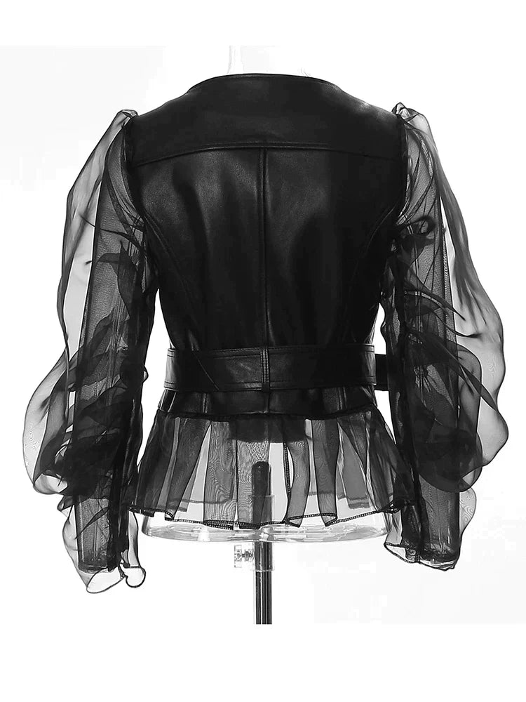 Kvinnors Skinnjacka Långärmad PU-Läder Modern Street Style 2