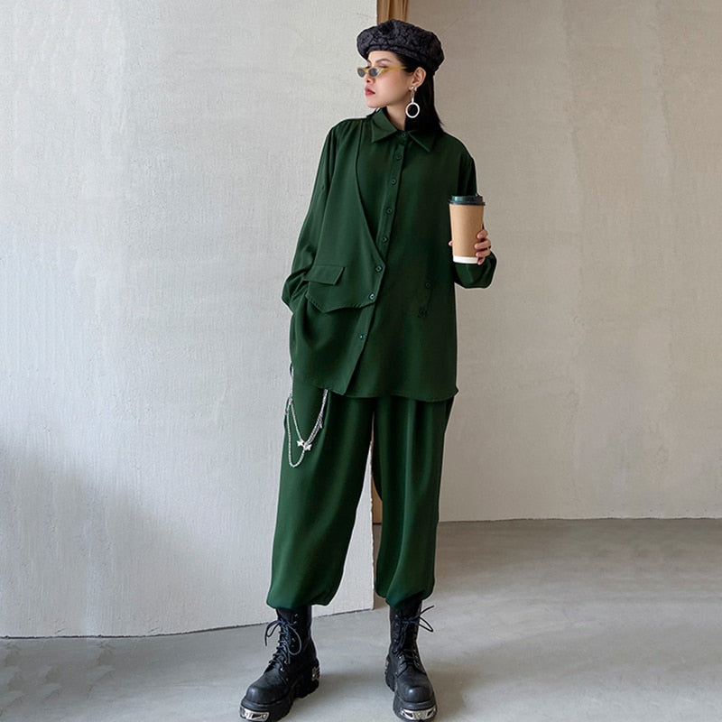 Dam Byxor med Resår i Midjan och Falska Fickor Snygga Komfortabla-2