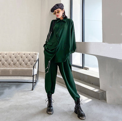 Dam Byxor med Resår i Midjan och Falska Fickor Snygga Komfortabla-4