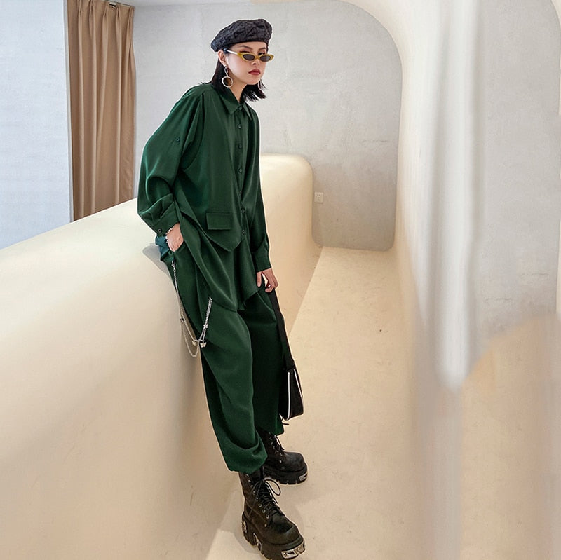 Dam Byxor med Resår i Midjan och Falska Fickor Snygga Komfortabla-5