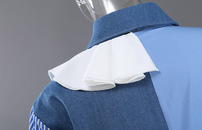Asymmetrisk Dam Skjorta med Patchwork Design och Vikbar Krage – Trendig Jersey Blus för Vardag och Fest 6