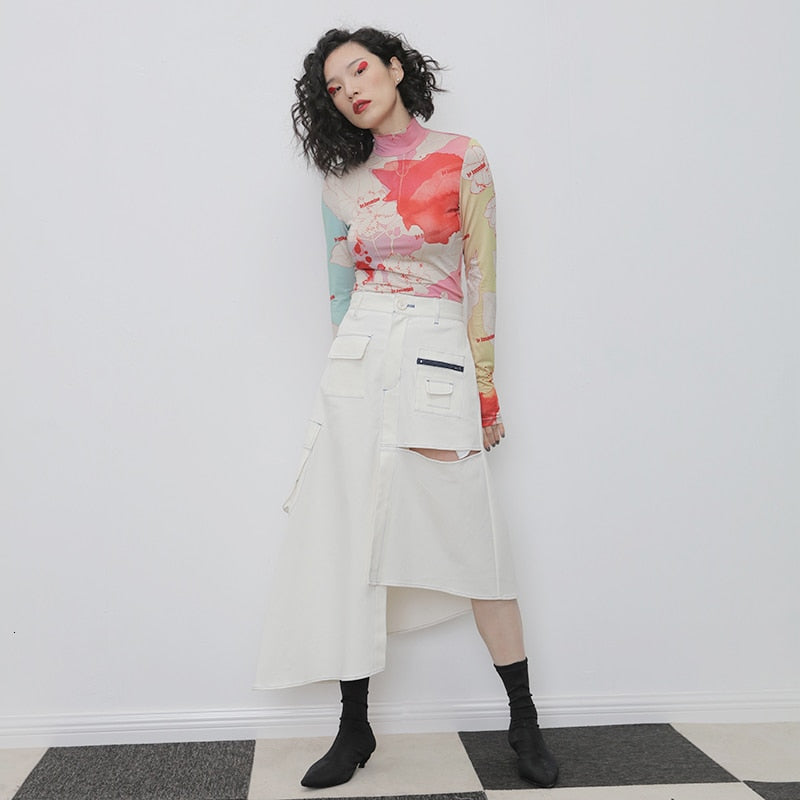 Dam Turtleneck Skjorta Blomstertryck Bomull Lång Ärmar-2