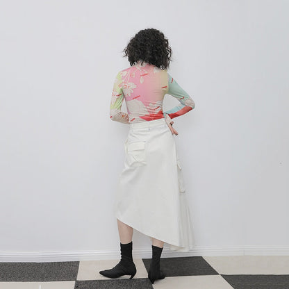 Dam Turtleneck Skjorta Blomstertryck Bomull Lång Ärmar-6