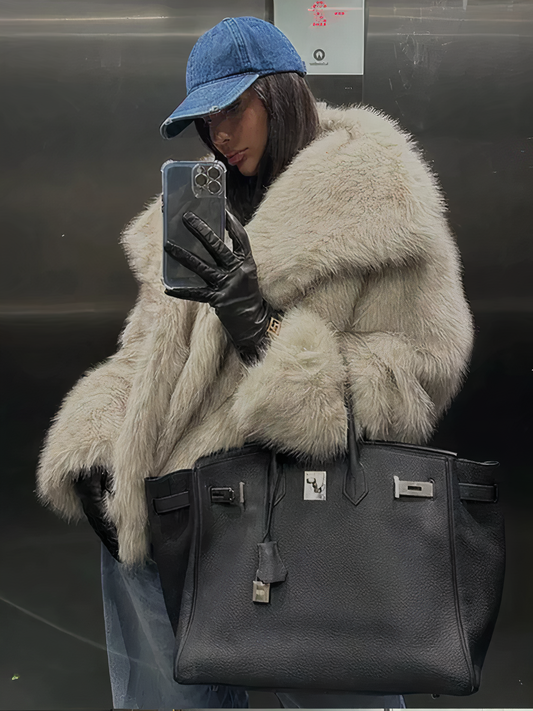 Dam Vinterjacka Fluffig Konstpälssilke Elegant 1