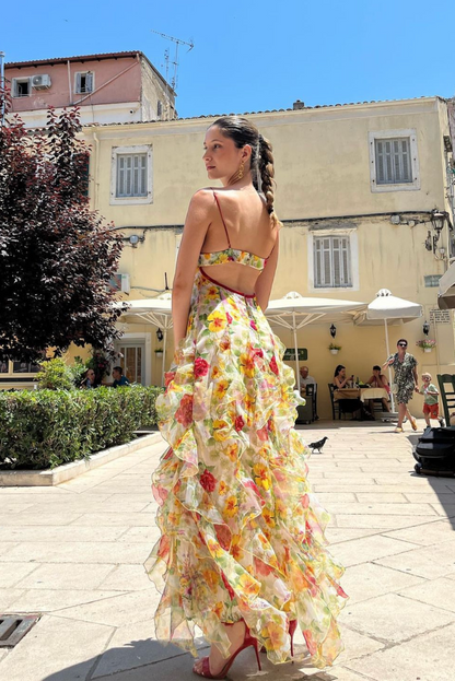 Kvinnors Chiffongklänning Romantisk Blommönster med Slits-2