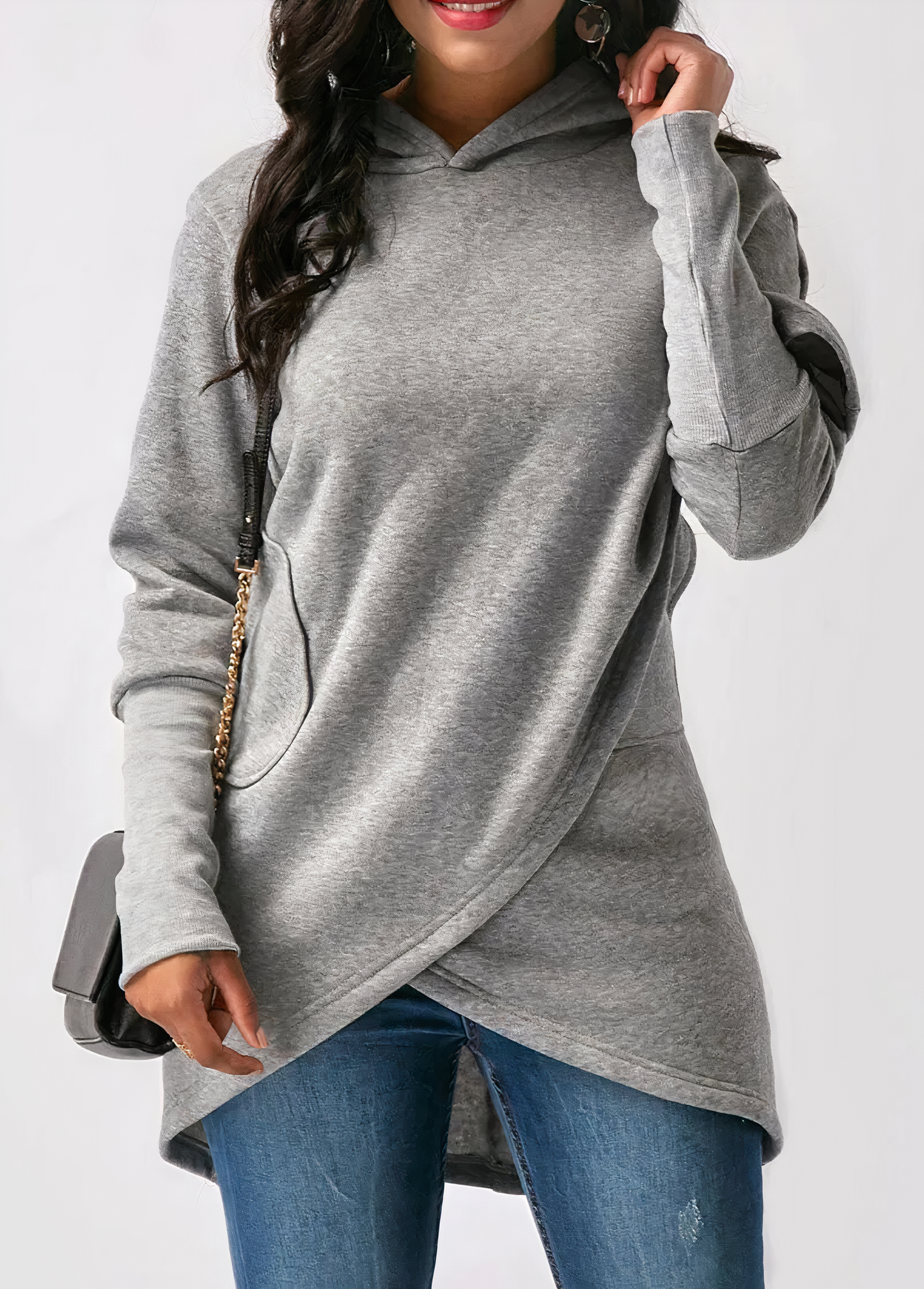 Asymmetrisk Hoodie för Dam i Mjuk Material med Huva – Perfekt för Vardagsbruk och Avslappnade Outfits 3