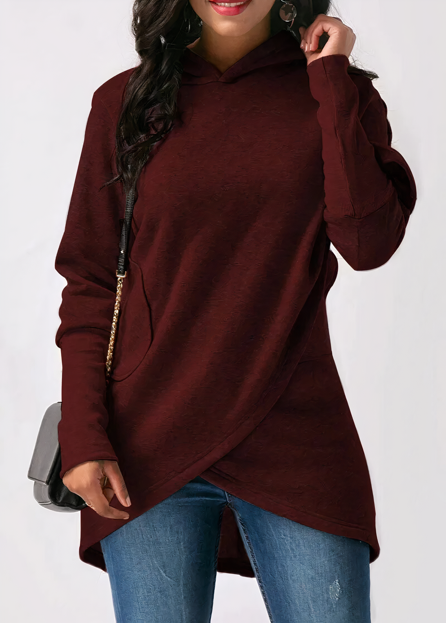 Asymmetrisk Hoodie för Dam i Mjuk Material med Huva – Perfekt för Vardagsbruk och Avslappnade Outfits 8
