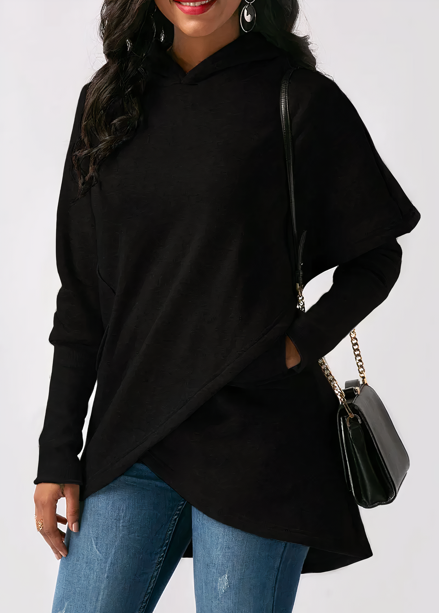 Asymmetrisk Hoodie för Dam i Mjuk Material med Huva – Perfekt för Vardagsbruk och Avslappnade Outfits 4