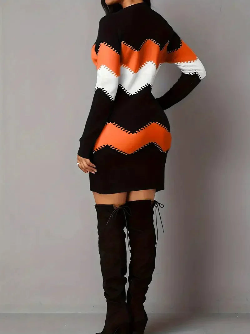 Dam Stickad Klänning Modern Design Polyester-2