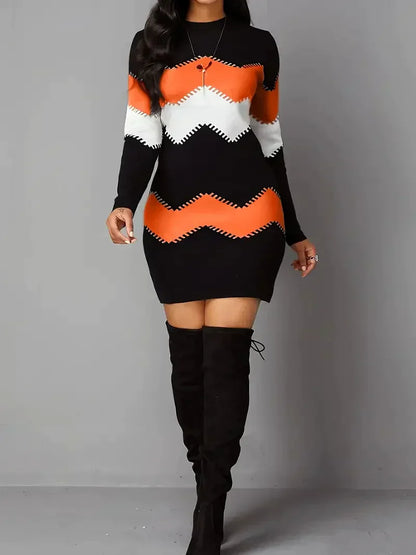 Dam Stickad Klänning Modern Design Polyester-3