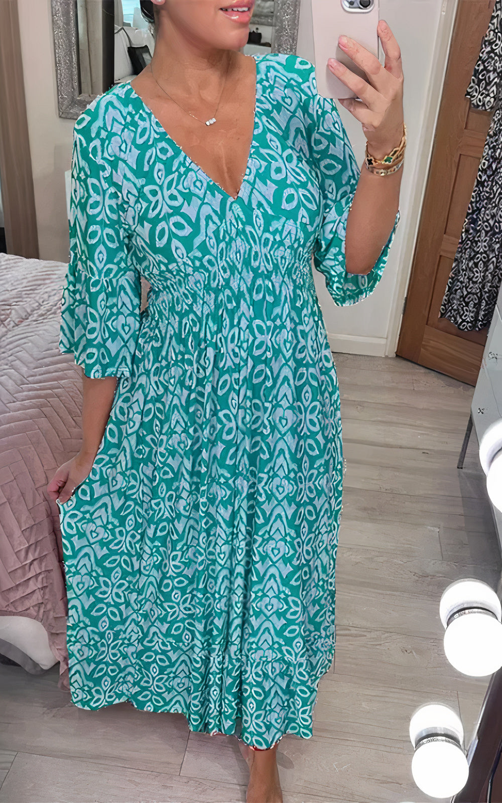 Variant image for Damklänning V-ringning Breda Ärmar Polyester Fina Dam Klänningar-34