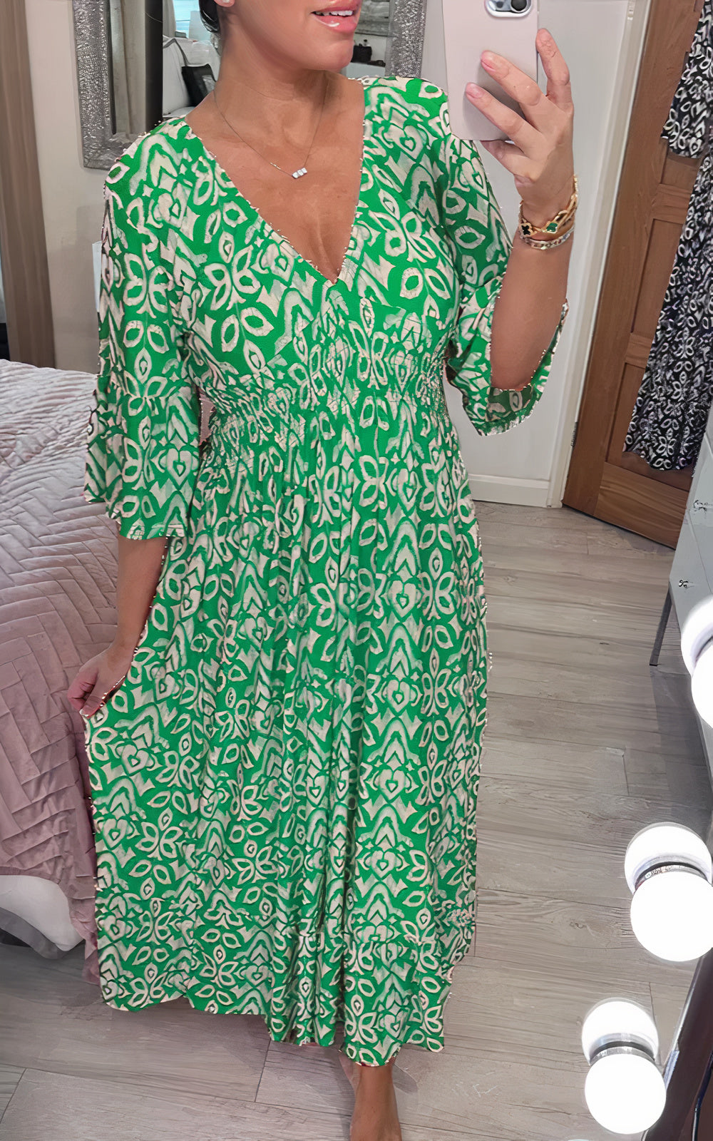 Variant image for Damklänning V-ringning Breda Ärmar Polyester Fina Dam Klänningar-25