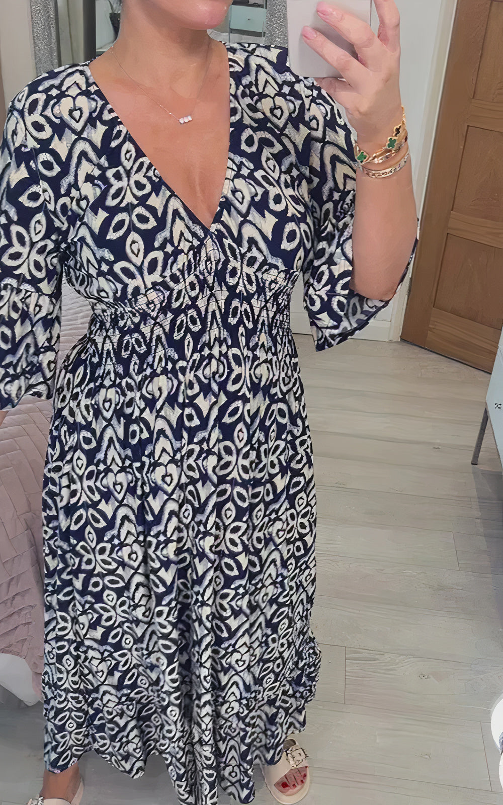 Variant image for Damklänning V-ringning Breda Ärmar Polyester Fina Dam Klänningar-17