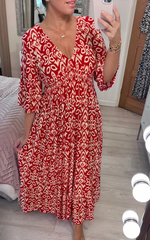 Damklänning V-ringning Breda Ärmar Polyester Fina Dam Klänningar-1