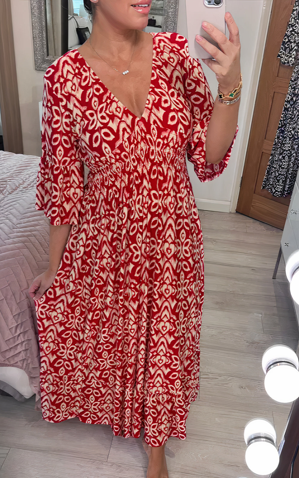 Variant image for Damklänning V-ringning Breda Ärmar Polyester Fina Dam Klänningar-1