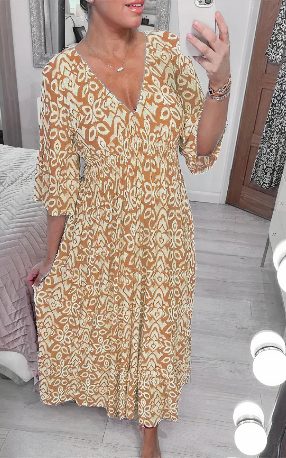 Damklänning V-ringning Breda Ärmar Polyester Fina Dam Klänningar-6